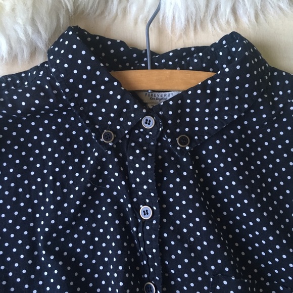 FOREVER 21 Polkadot Collar Long Shirt Black L - Picture 3 of 8